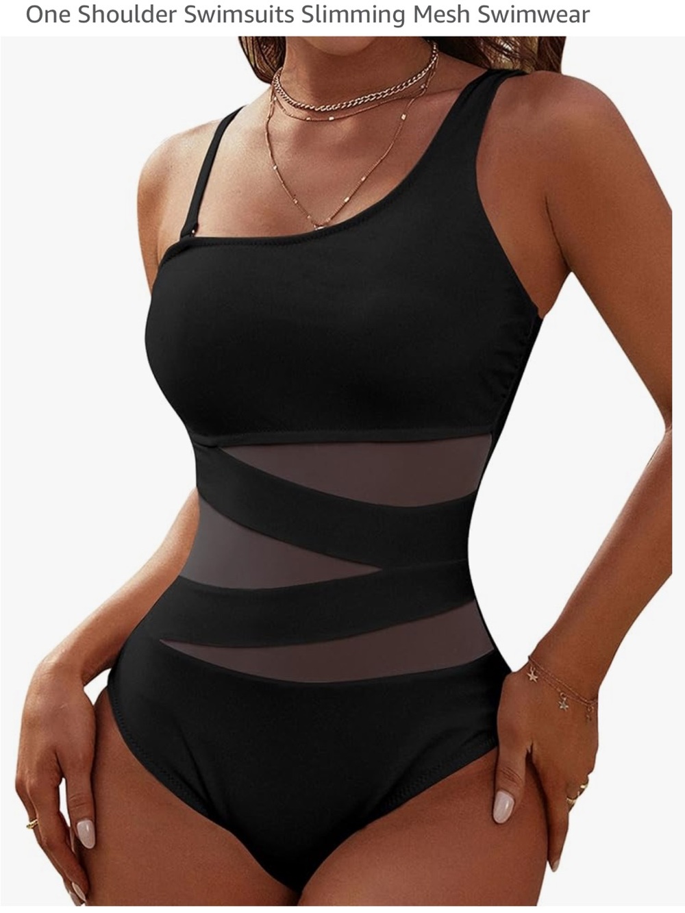 NWT Blooming Jelly  Black One-Shoulder Mesh Panel One-Piece Swimsuit